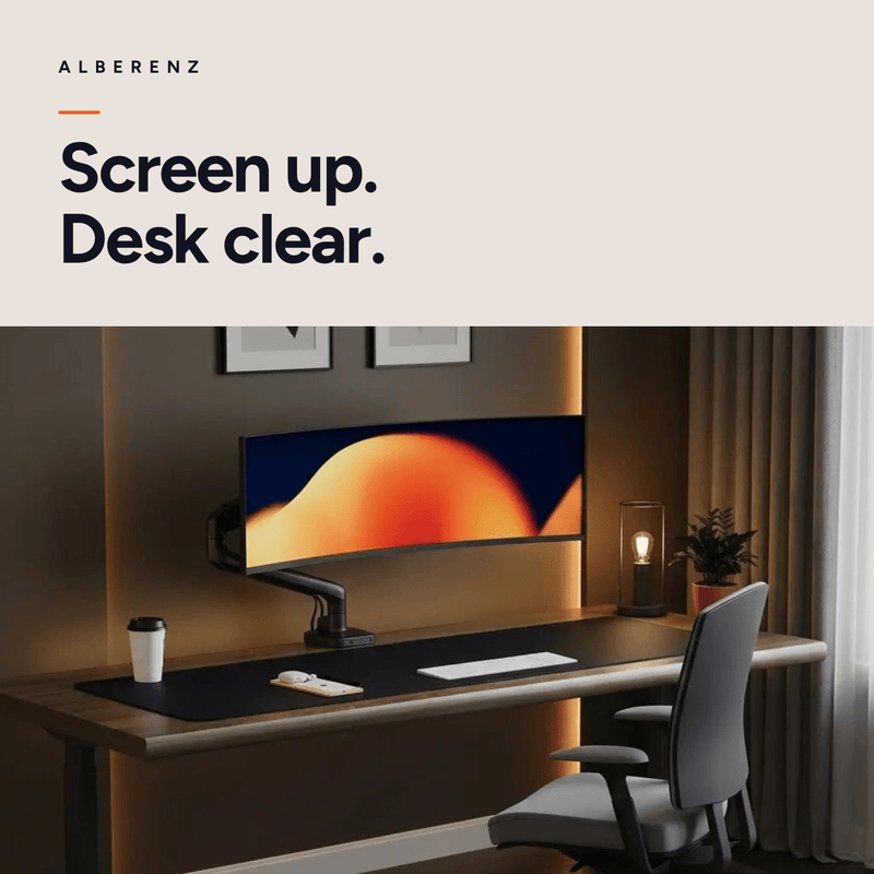 Alberenz® Einzelner Monitorarm mit USB-C & USB-A — Schwarz