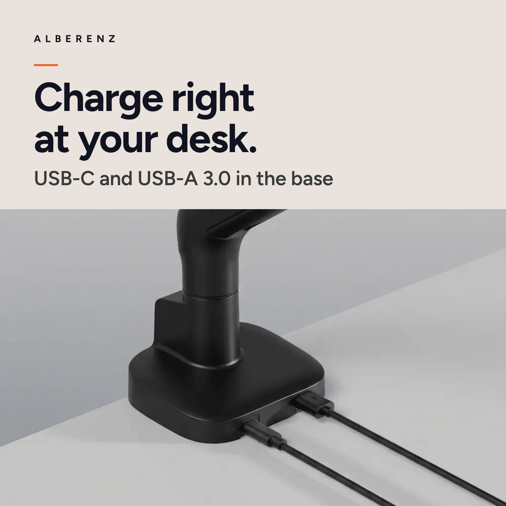 Alberenz® Einzelner Monitorarm mit USB-C & USB-A — Schwarz