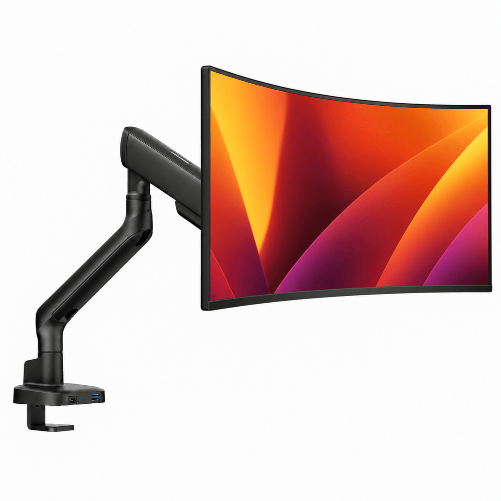 Alberenz® Einzelner Monitorarm mit USB-C & USB-A — Schwarz