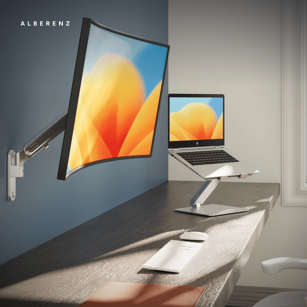 Alberenz® Monitorhalterung Wand Gasfeder Silber