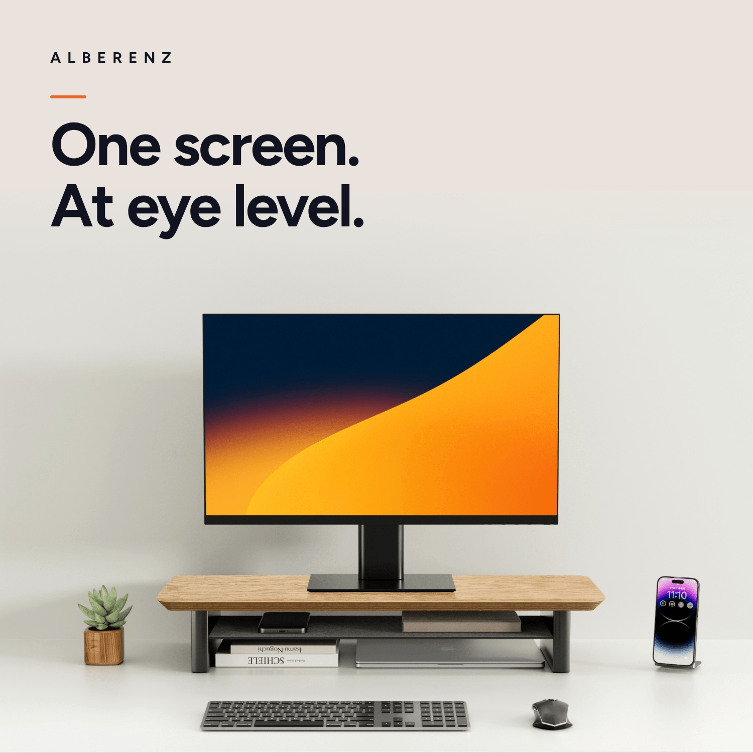 Alberenz oak monitor riser for one screen: one screen at eye level