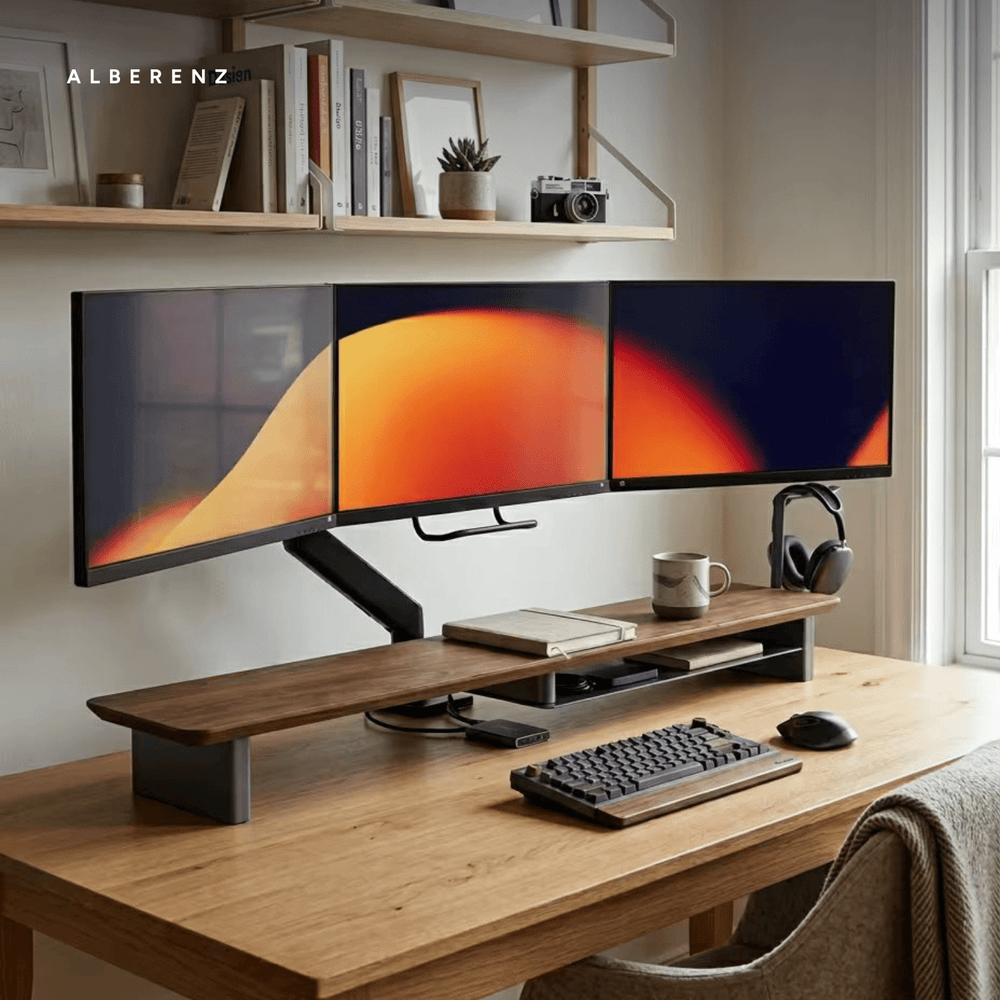 Alberenz® Monitorständer aus Walnussholz - 2 Monitore